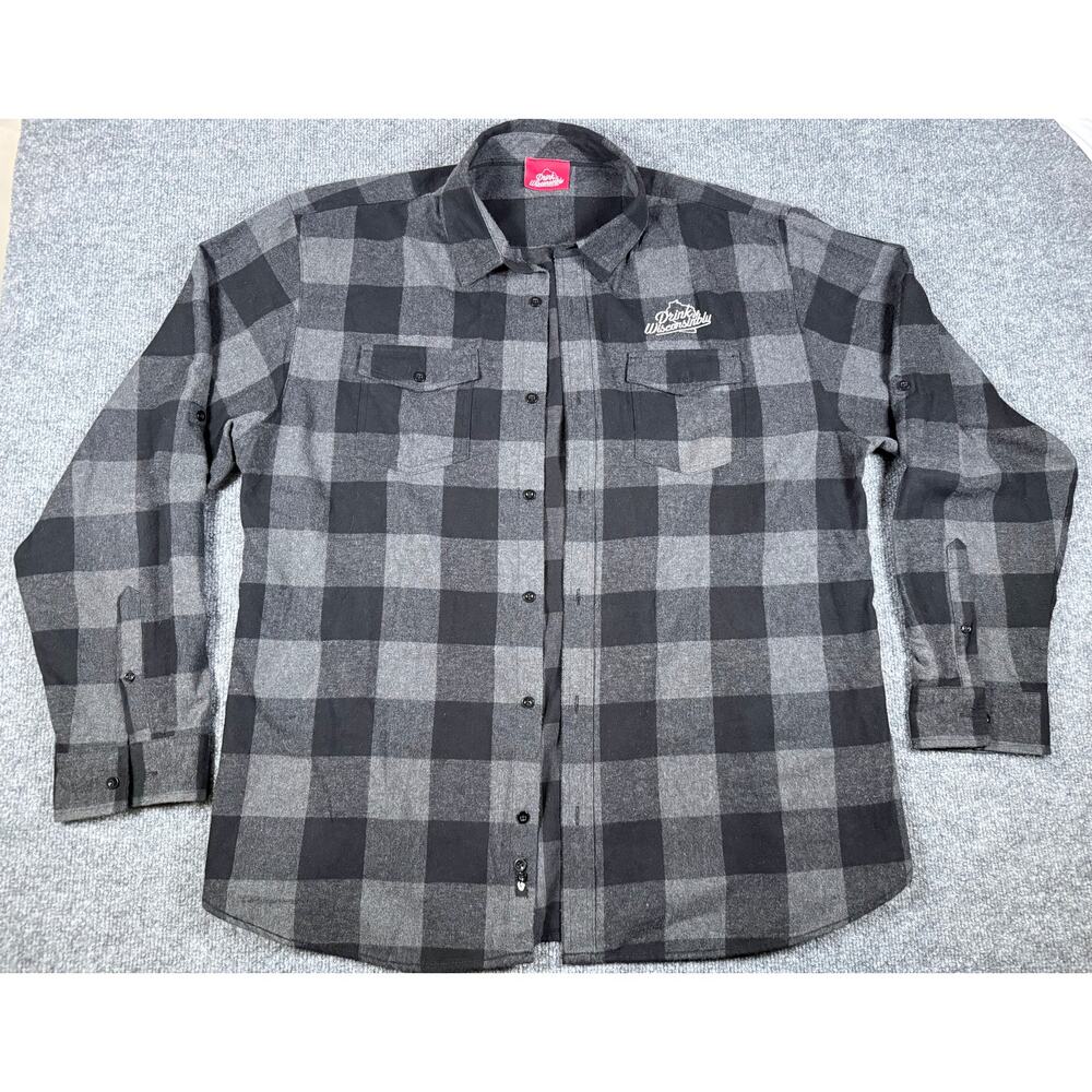 Drink Wisconsibly Men's Black/Gray Plaid Flannel - 2X